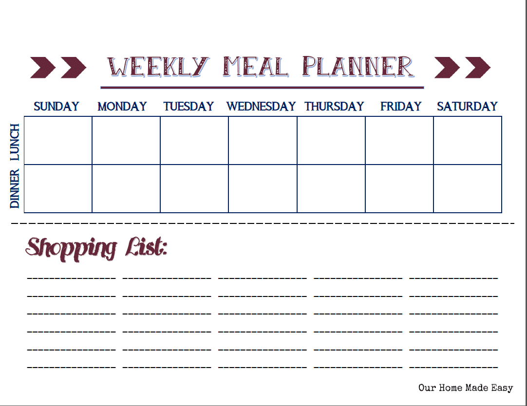 Weekly Meal Plan Printable Meal Planning Printable