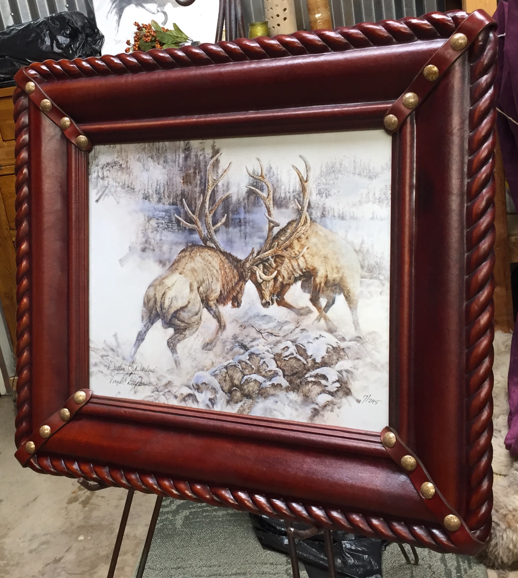 Leather Framed Western Art Ken Cook Maker
