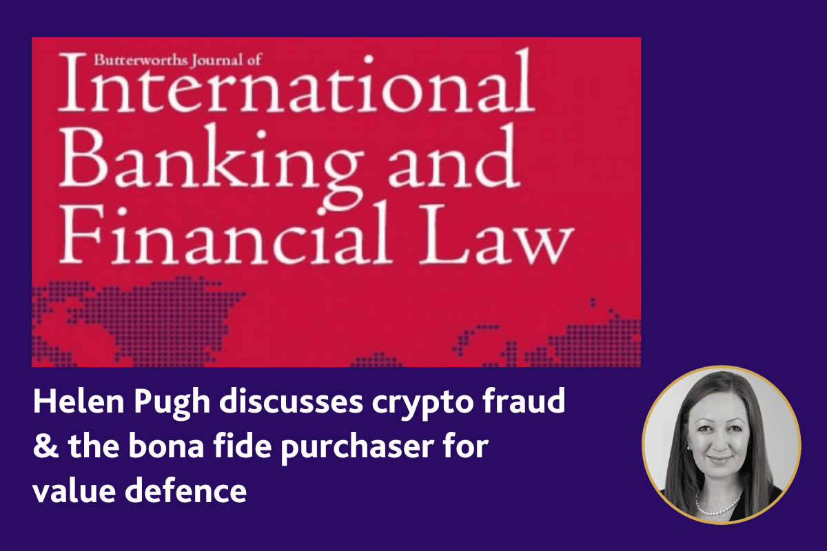 Helen Pugh published in JIBFL Crypto fraud and the bona fide