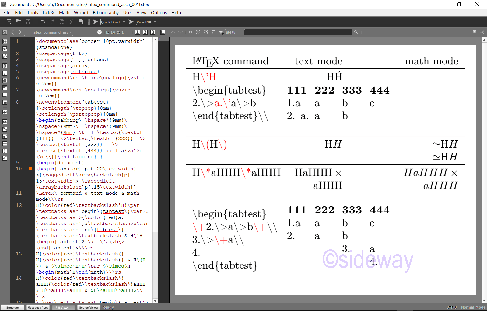 LaTeX \ command \ 10/12 Sideway output.to