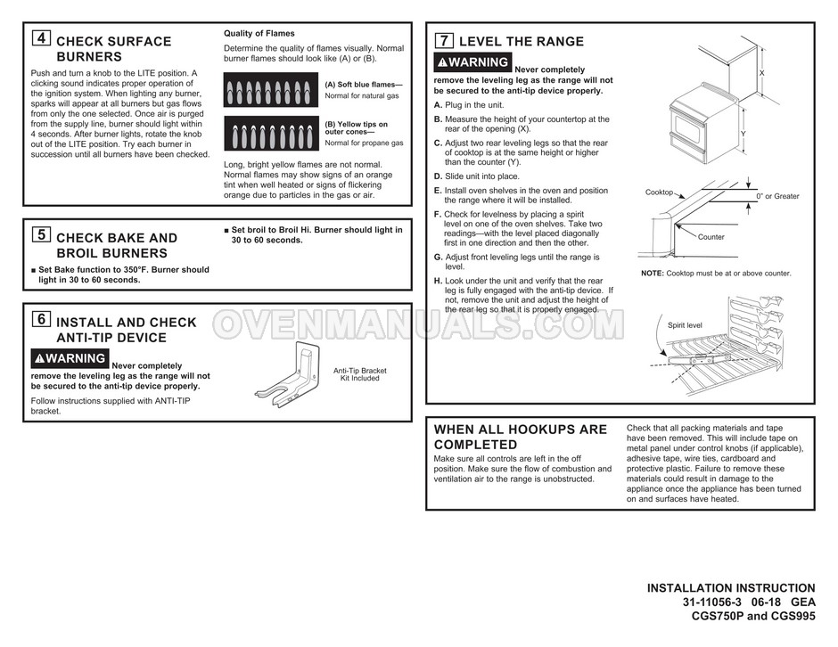 GE CGS750P4MW2 Cafe Series Range Installation Instructions