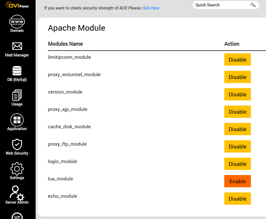 How to use the Apache module in  Hosting Manager
