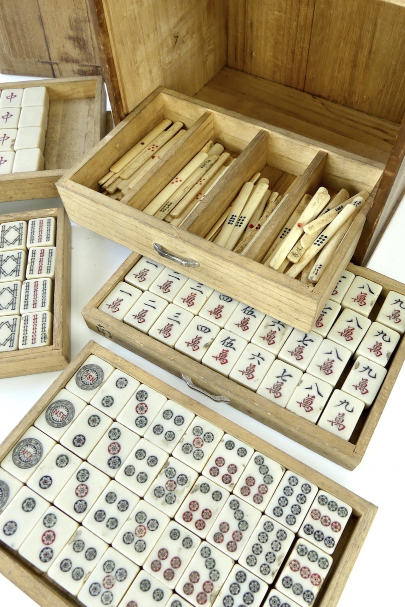Jeu de Mahjong ancien de la période Showa Japon