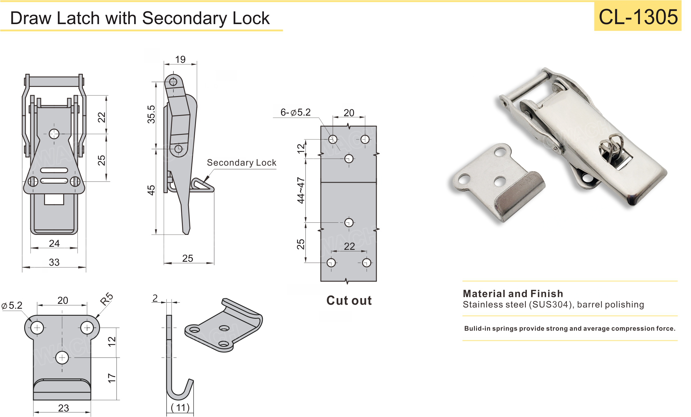 Draw Latch with Secondary Lock OWACH, Swinghandle Lock, Compression