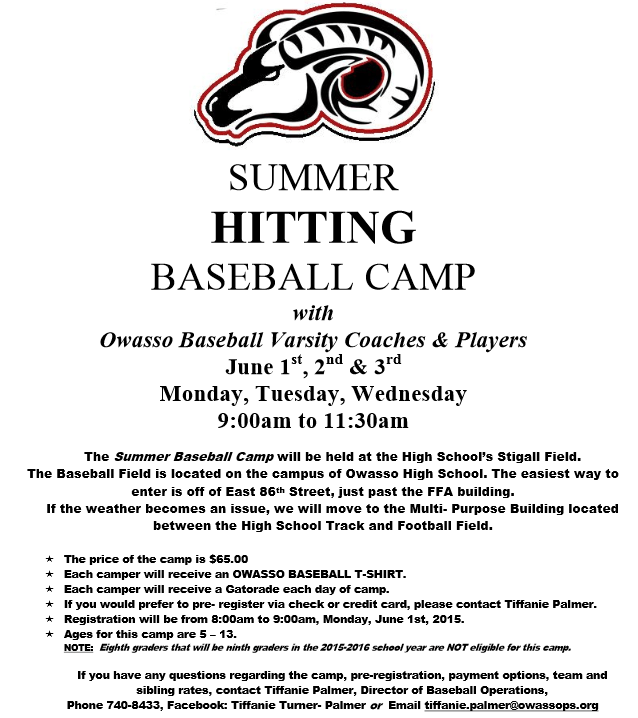 Summer Hitting Baseball Camp with Owasso Baseball Varsity Coaches and
