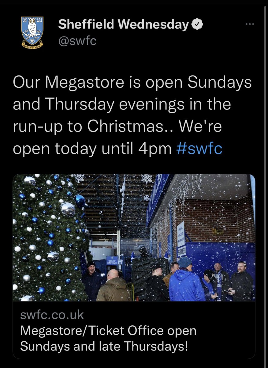 Megastore / Ticket Office Extended Hours Sheffield Wednesday Matchday