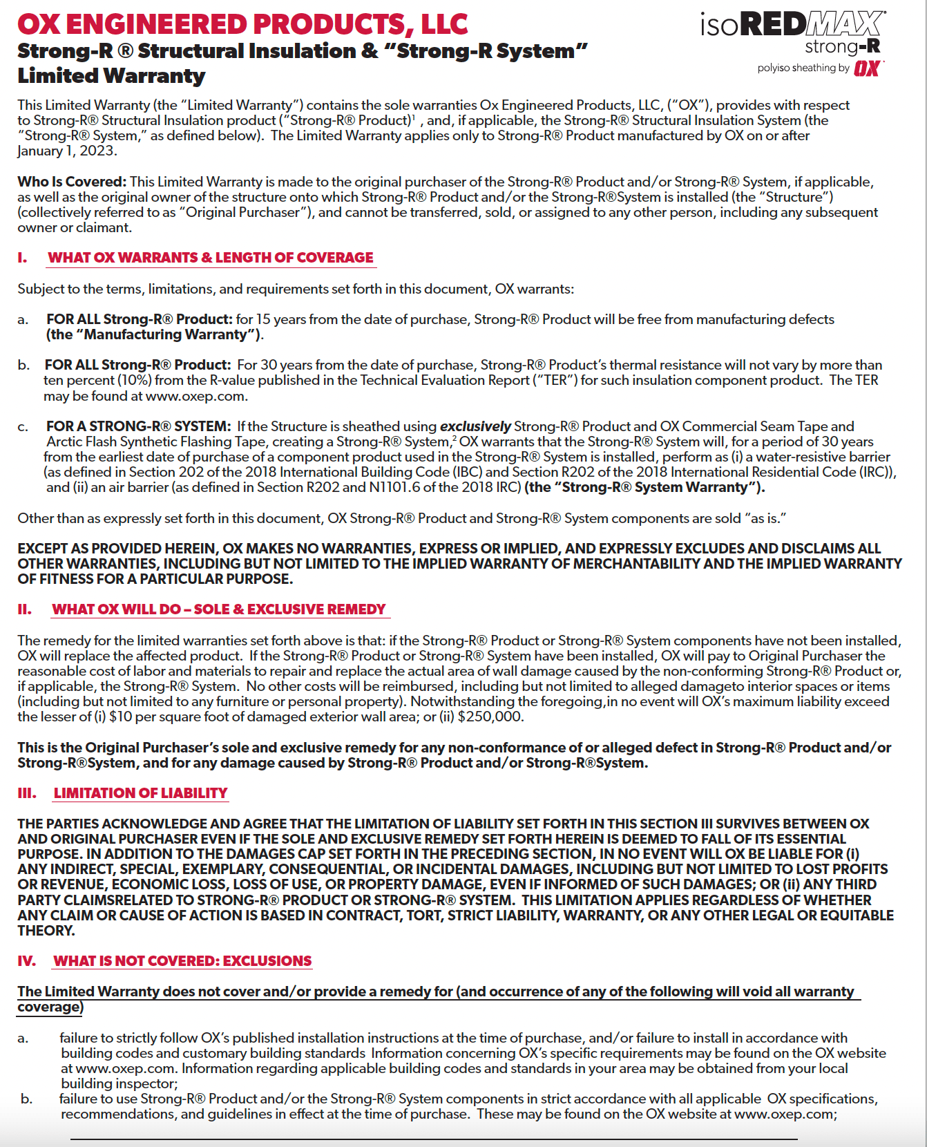 Warranties OX Engineered Products