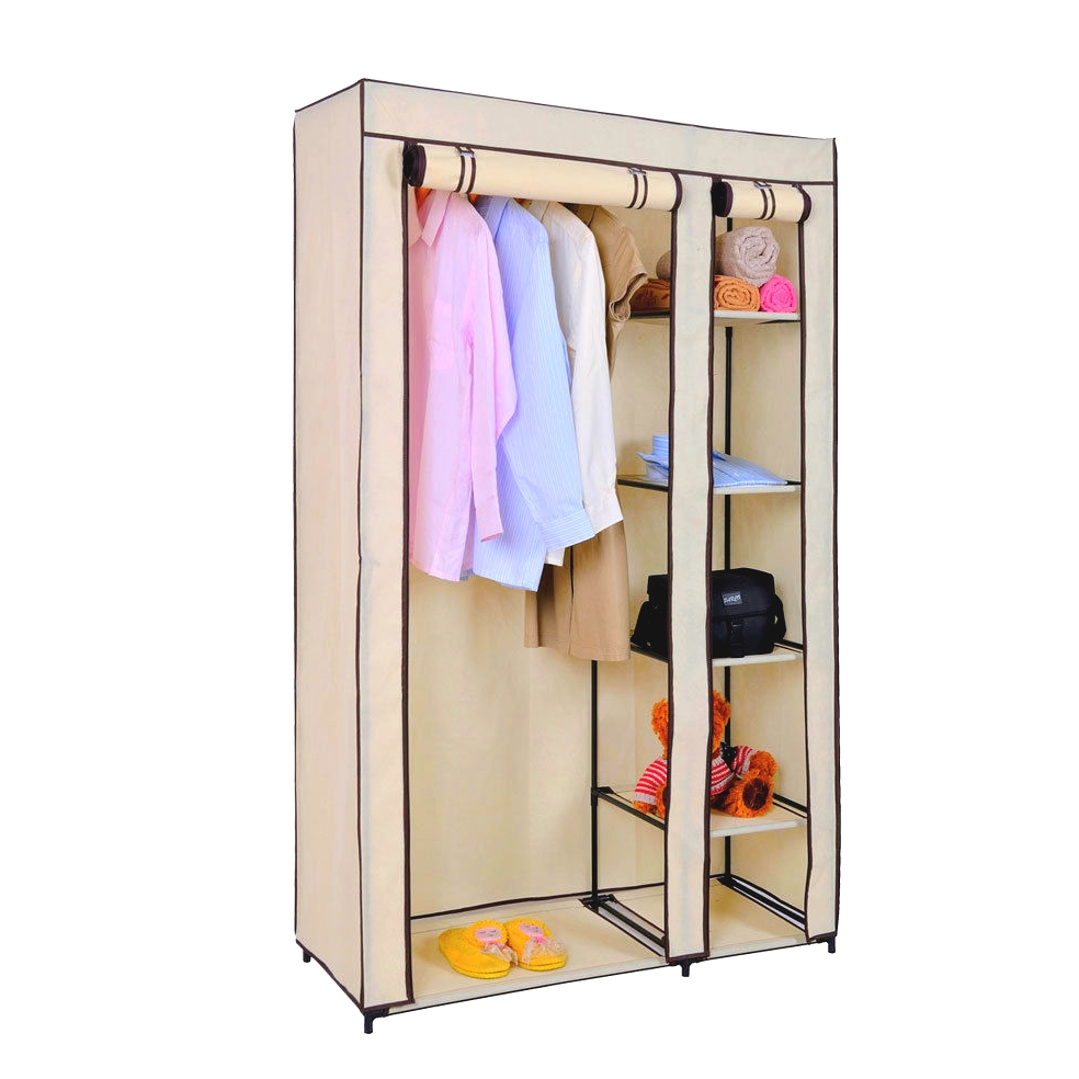 Double Cream Canvas Wardrobe Clothes Rail Hanging Storage Closet £19.