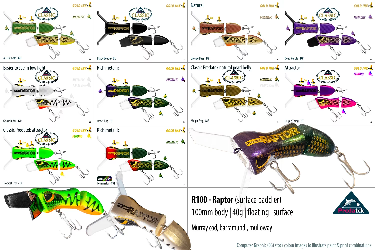 Predatek R100C Clear Bib Surface Fishing Lure Choose Colour