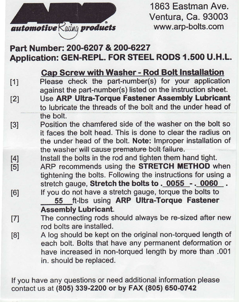 ARP2000 for p2p0 rod TIGHTENING TORQUE Honda D Series Forum