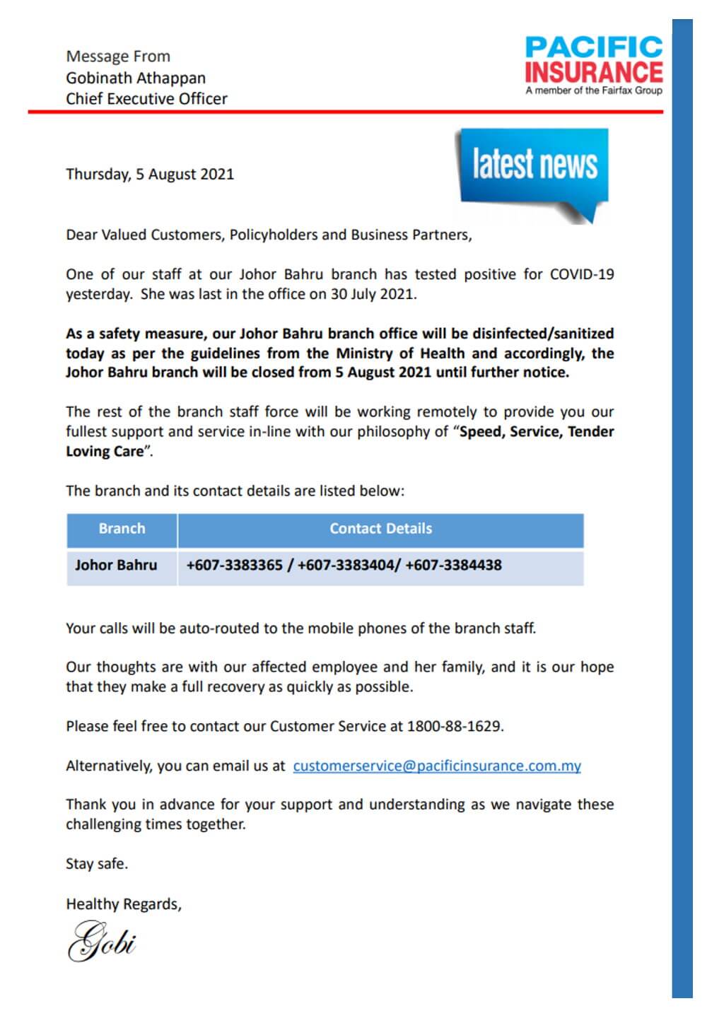 Announcements The Pacific Insurance Berhad