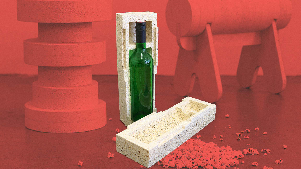 This Styrofoamlike packaging is made of popcorn—not plastic