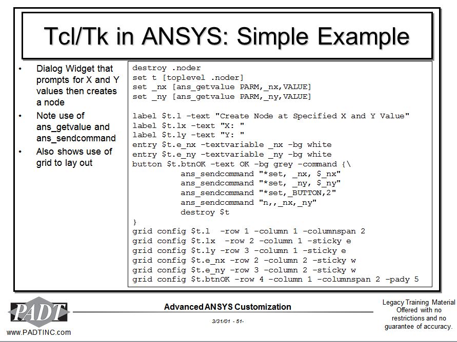 Legacy Training Material Tcl/Tk for ANSYS Mechanical APDL PADT