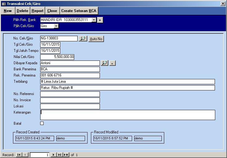 Software Program Cetak Bilyet Giro Cek Slip Setoran Dan Transfer Bank