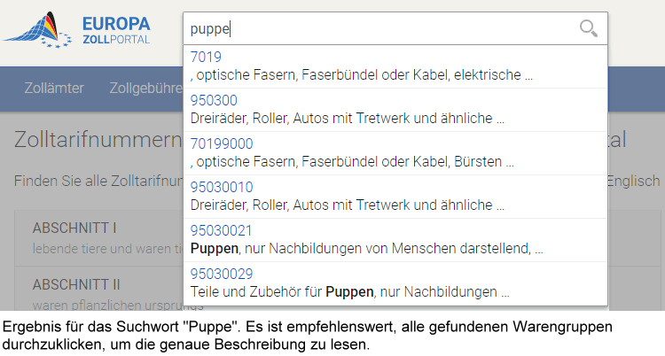 Infos zu Zolltarifnummern und Warengruppen