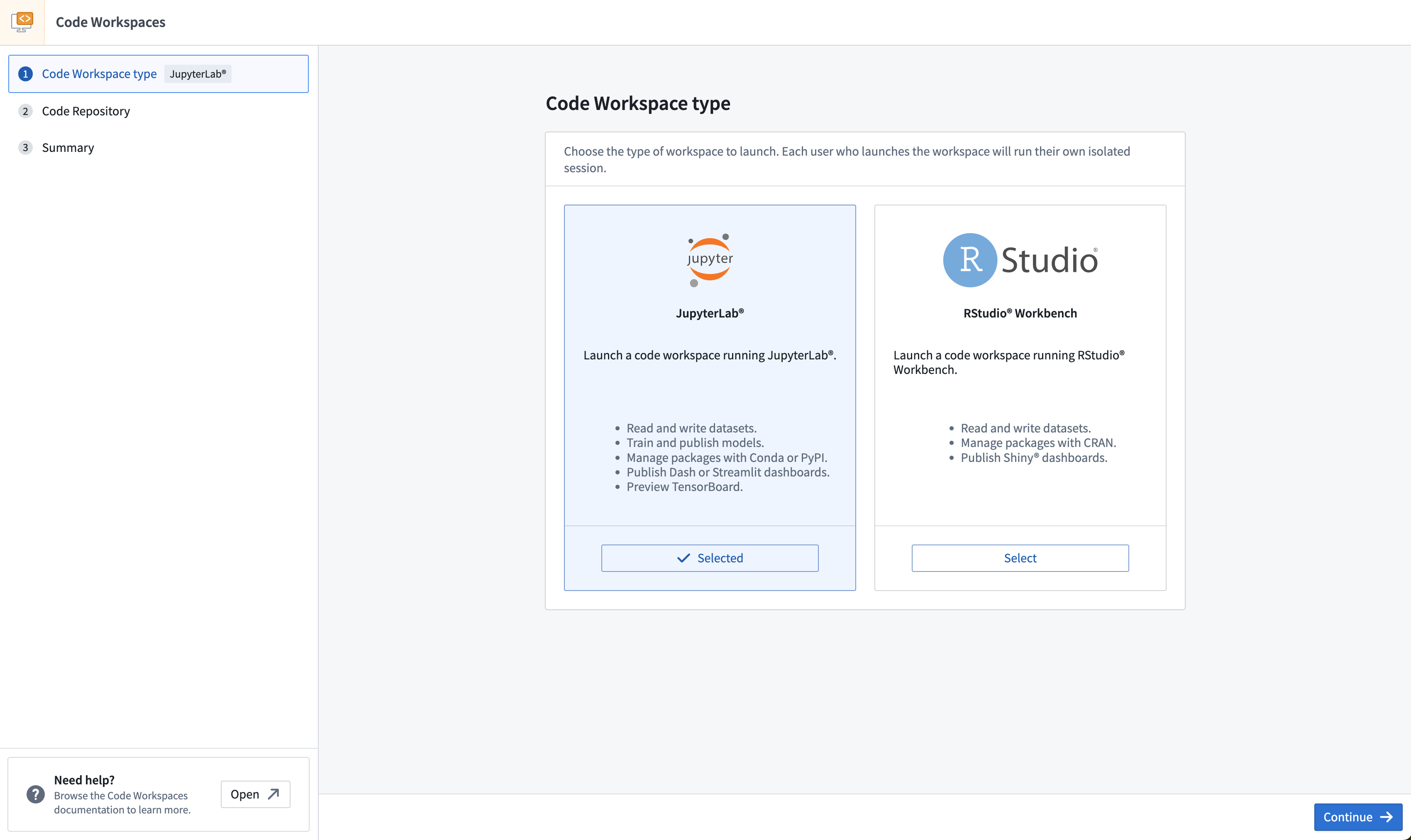 Documentation Code Workspaces > Getting started