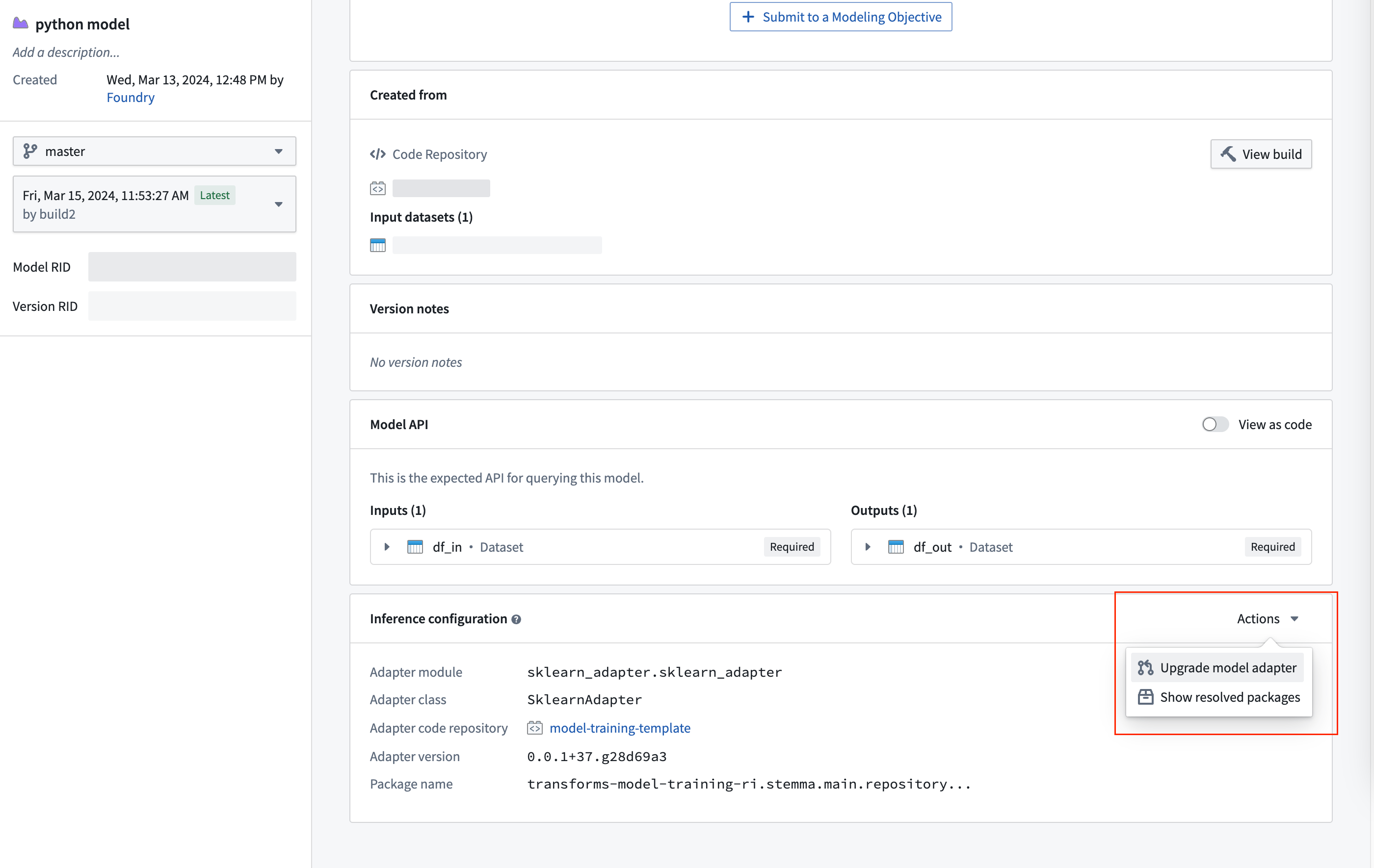 Documentation Models trained in Foundry > Upgrade Model Adapter