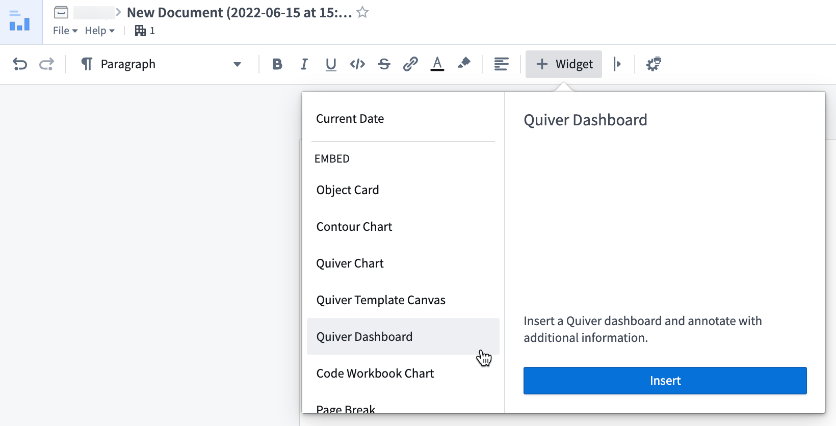 Documentation Widgets > Quiver dashboard