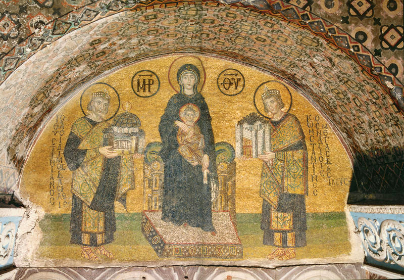 Constantine Justinian Theotokos Christ Mosaic in the Vestibule