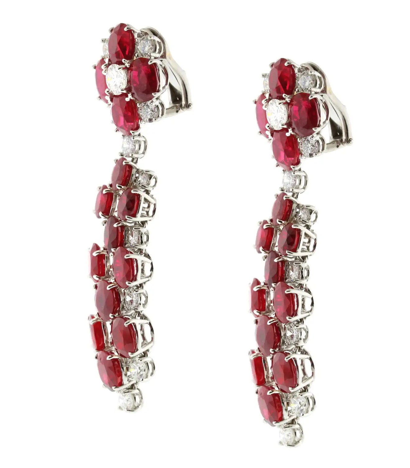 Burma Ruby and Diamond Chandelier Drop Earrings Pampillonia Jewelers