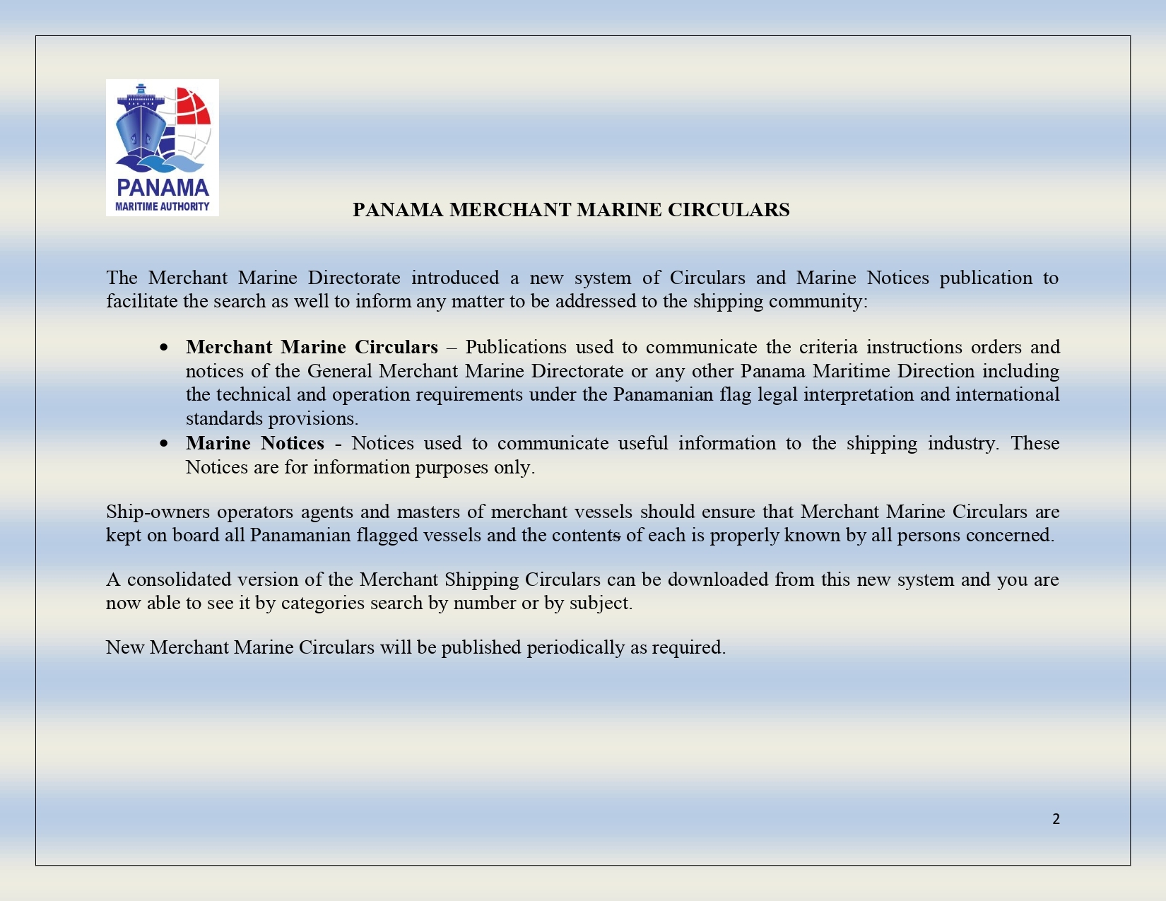 PANAMA MERCHANT MARINE CIRCULARS Embassy and General Consulate of