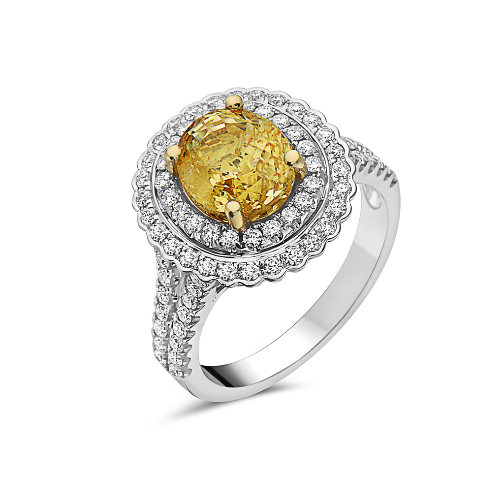 Yellow Sapphire Ring with Diamonds Pan Gems Inc.