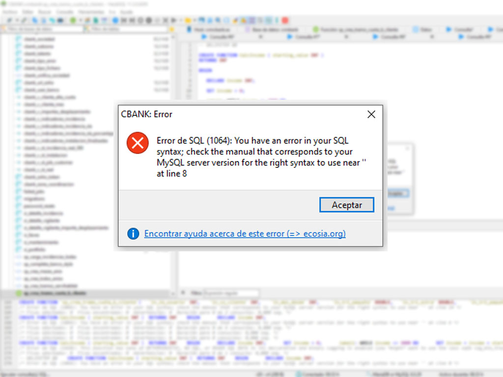 HeidiSQL CREATE FUNCTION errors
