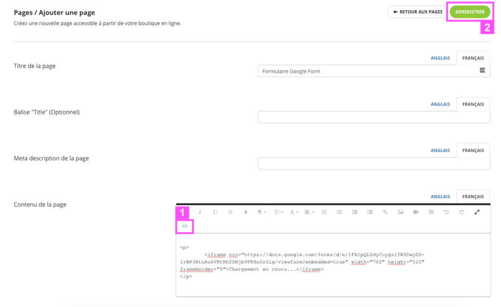 Comment ajouter un formulaire ou une balise embed / iframe dans une page de mon site web