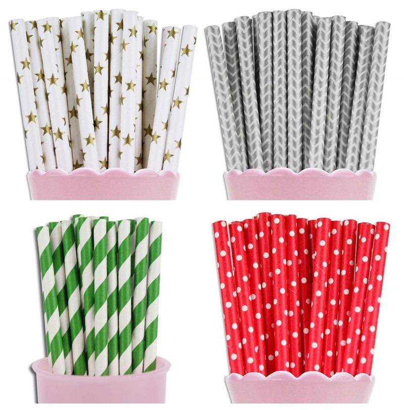 200pcs Tis The Season Theme Paper Straws Mixed,paper drinking straws