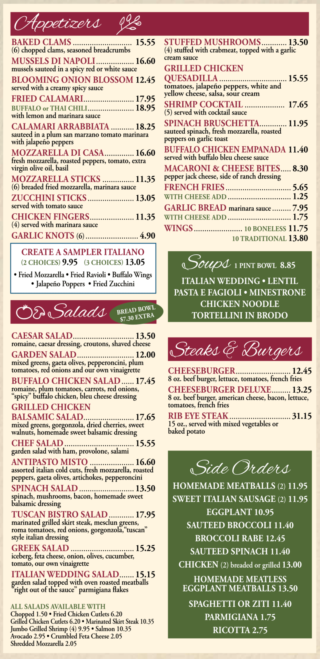Menu Pappardelles Pizza Italian, Bethpage NY