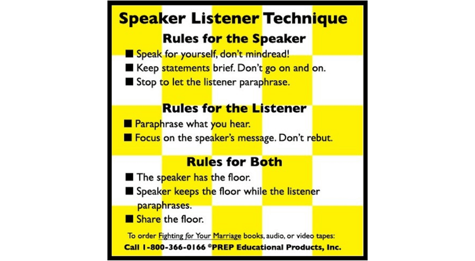 The Speaker Listener Technique to Talk Without Fighting