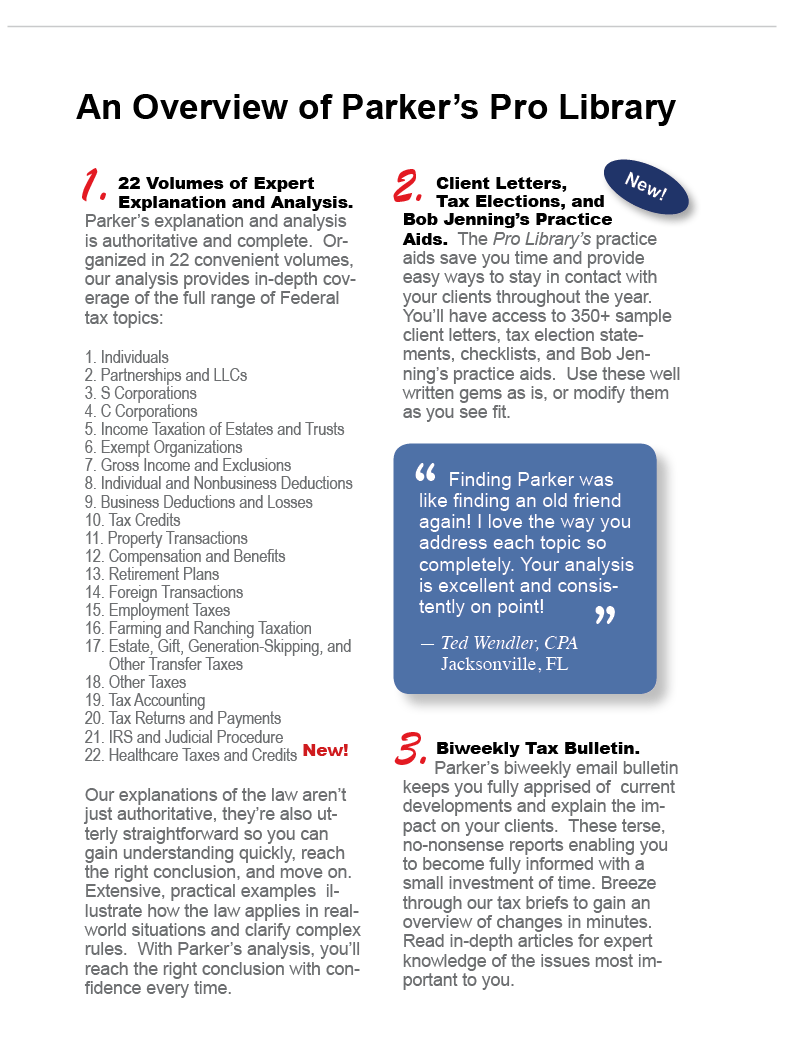 Tax Research Products Parker Tax Pro Library Product