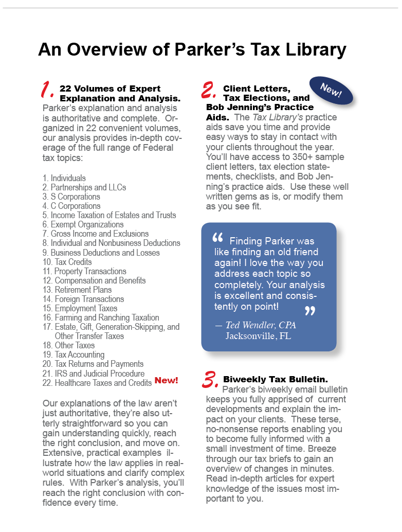 Tax Research Solutions Parker Tax Publishing Product Information