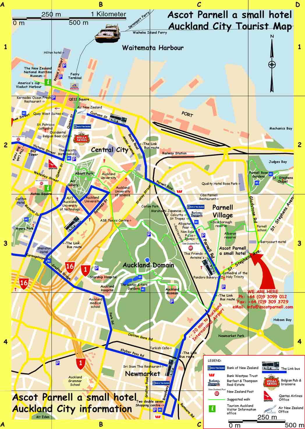 Auckland city tourist street map for Parnell Village New Zealand
