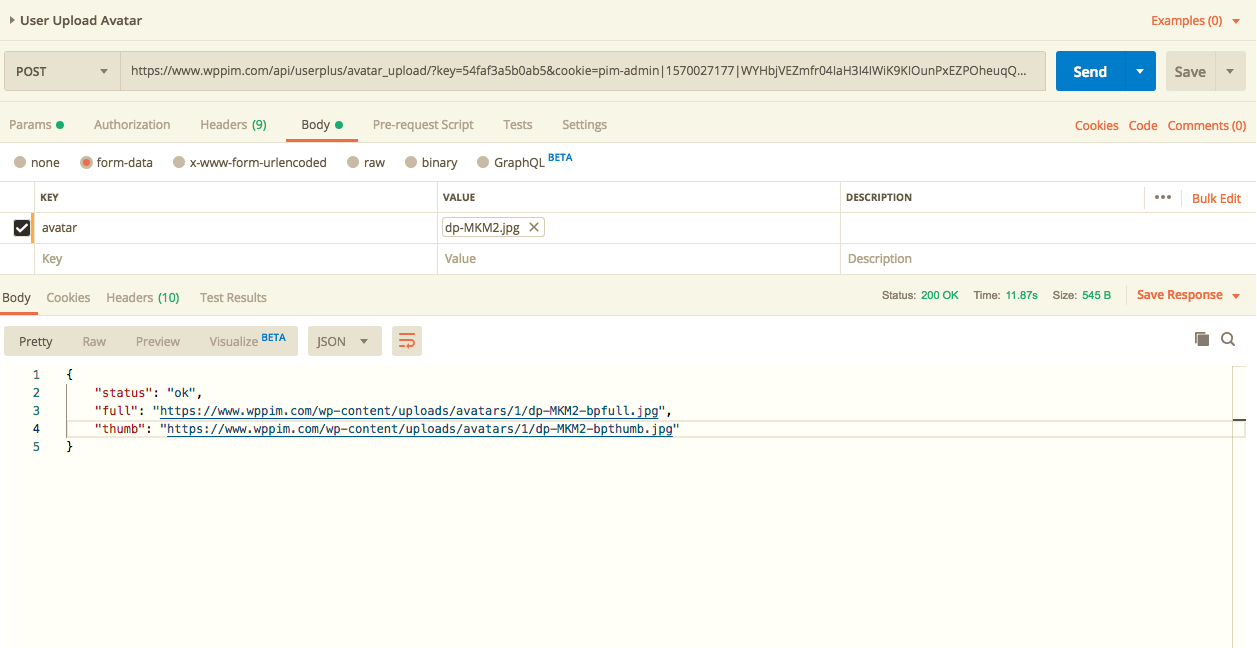 avatar_upload Endpoint JSON API User Plus Plugin Documentation