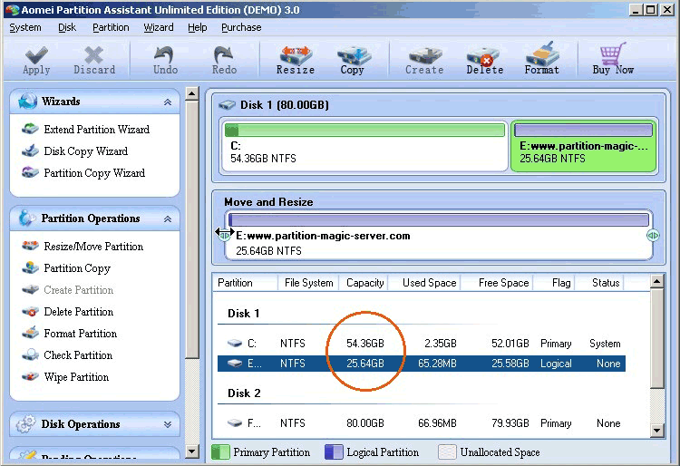Partition Magic software for Windows 2008 Server R2.