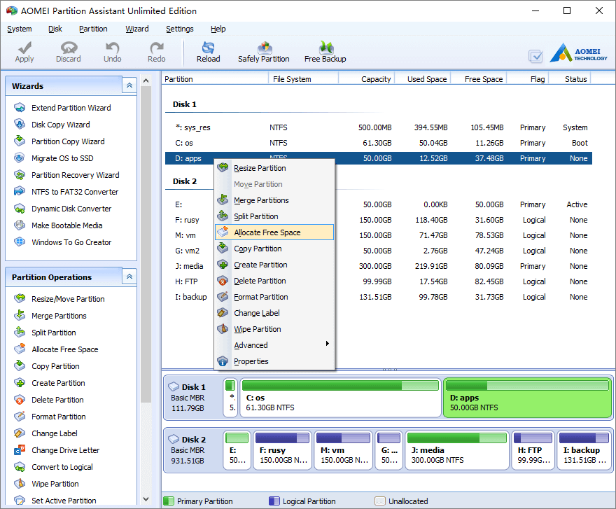 How to allocate free space to C drive?