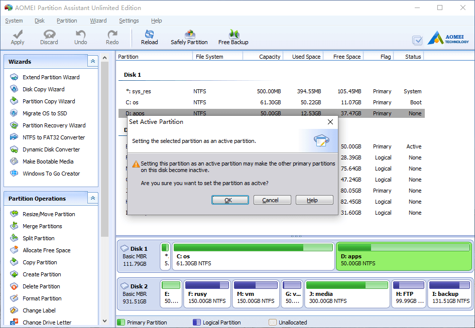 How to set partition as active with Partition Magic Server?