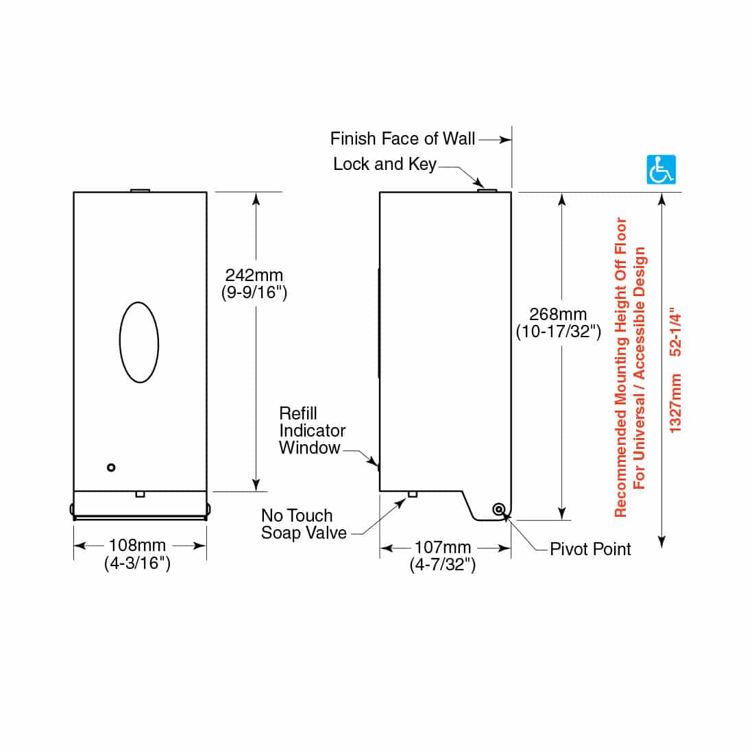 Bobrick Auto Wall Mount Soap Disp. B2012 Partition Plus