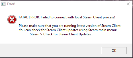 Solved - Failed to Connect with Local Steam Client Process