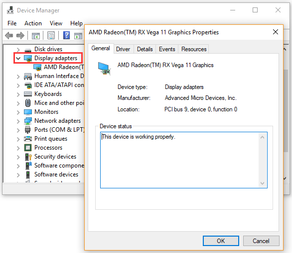 Windows default graphics card