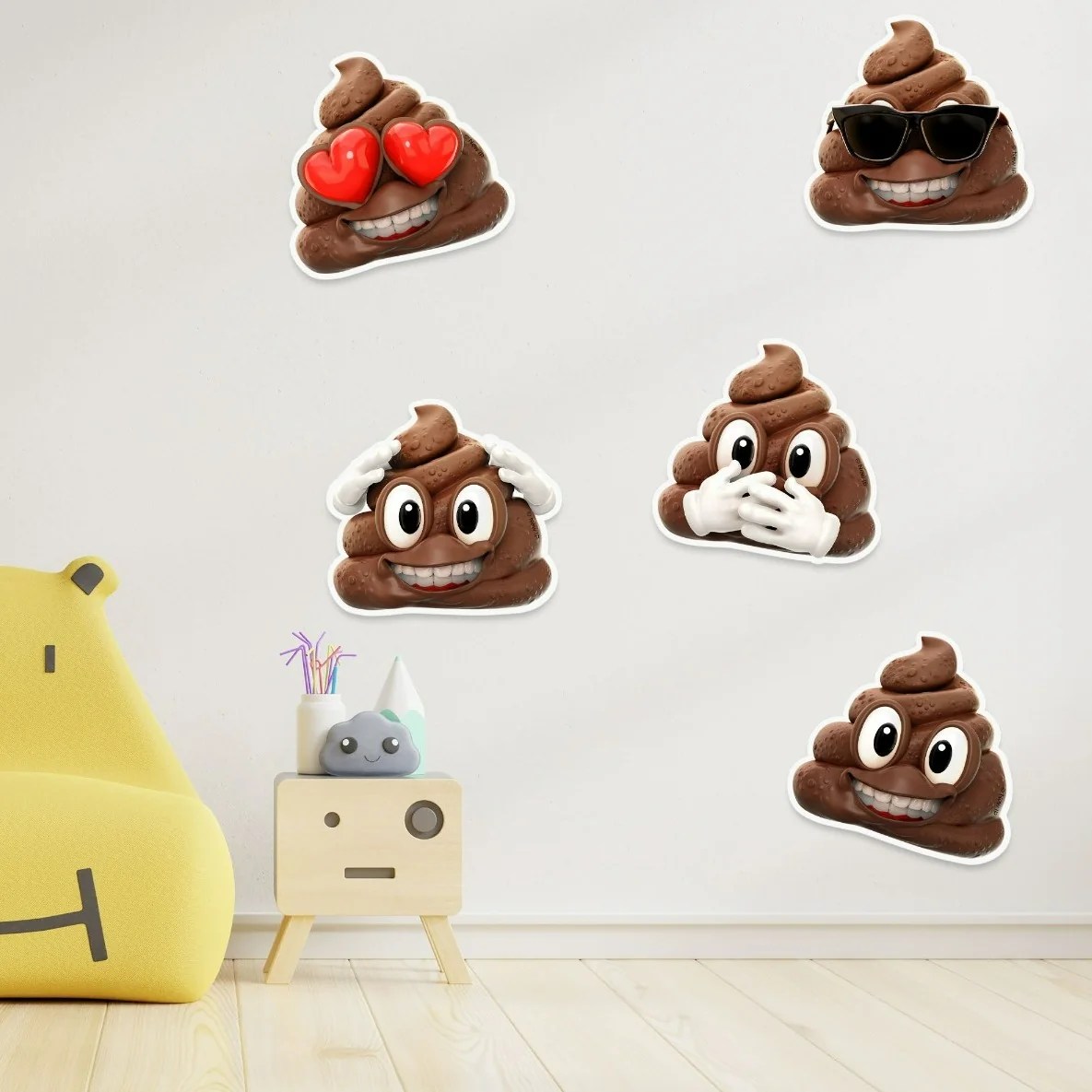"Stick with Fun!" NEWMOJI® Poop Wall Stickers, Set of 5 Whimsical Wa