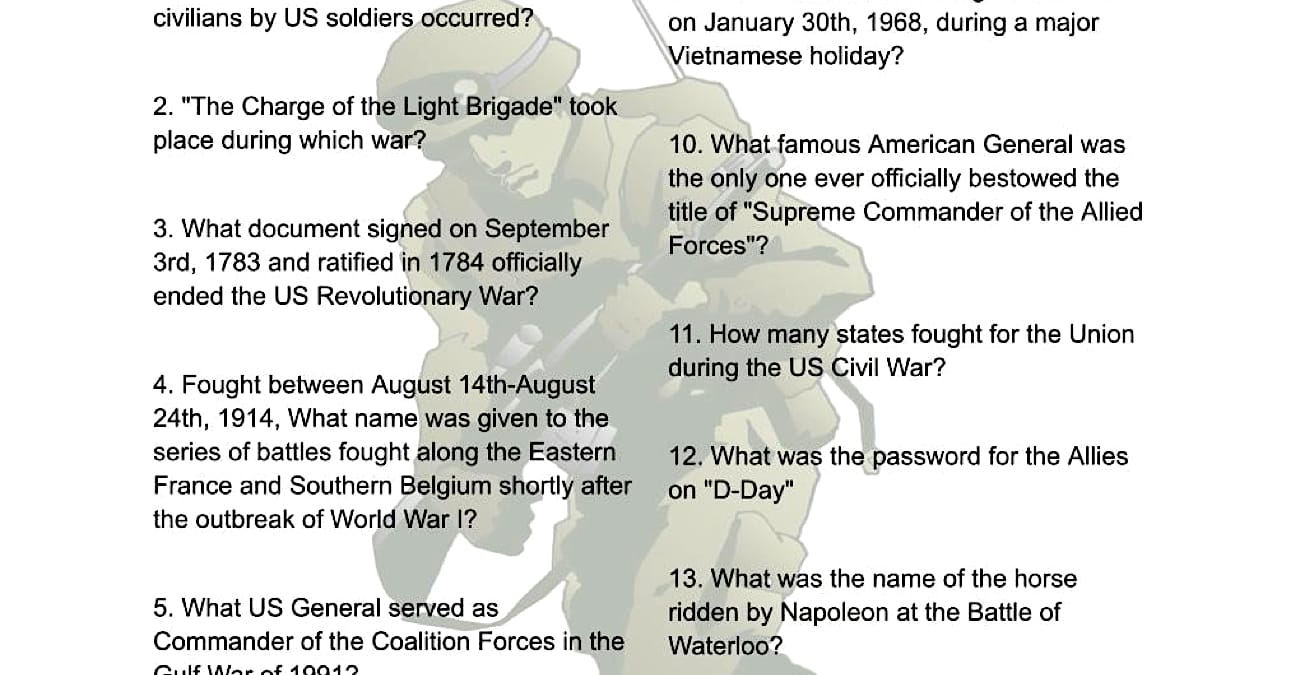 Veterans Day Trivia Questions And Answers Printable Printable