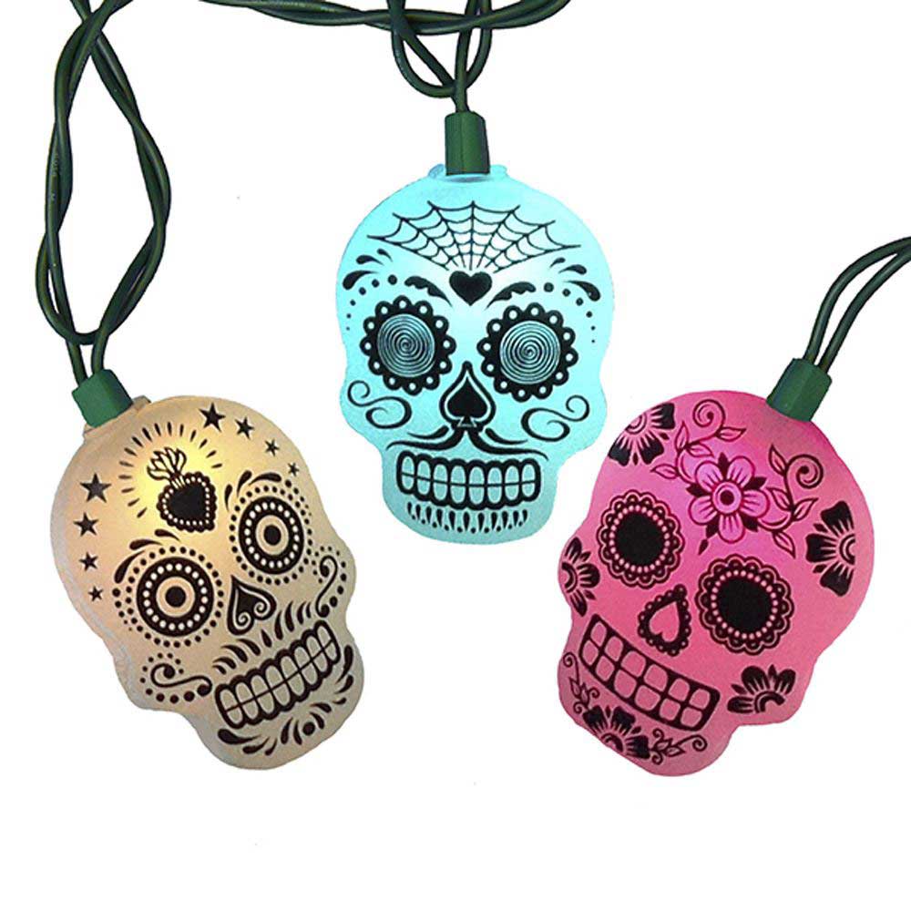 Day of the Dead Sugar Skull LED Changing Color String Lights