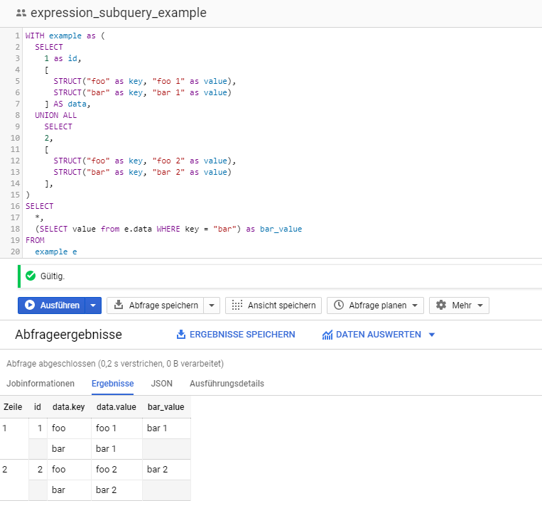 BigQuery Use expression subqueries for querying nested and repeated