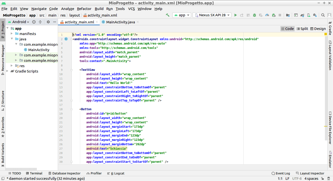 Android Studio, programmare un pulsante e una Label