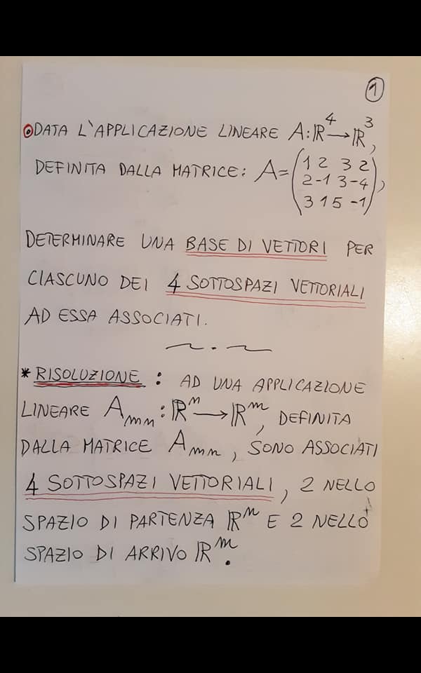determinazione per una base di vettori per ognuno dei 4 sottospazi