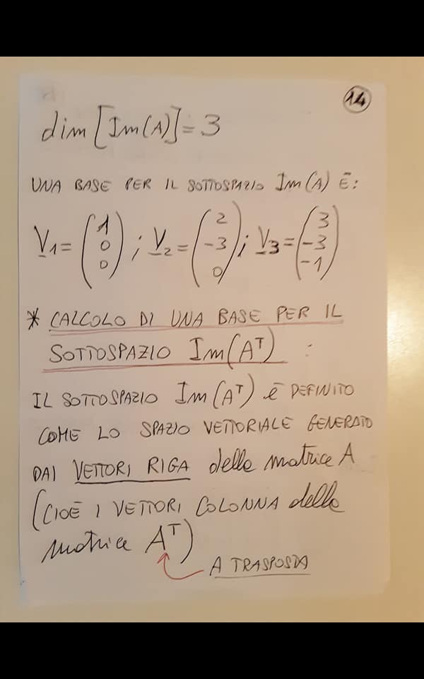 determinazione di una base di vettori per ognuno dei 4 sottospazi