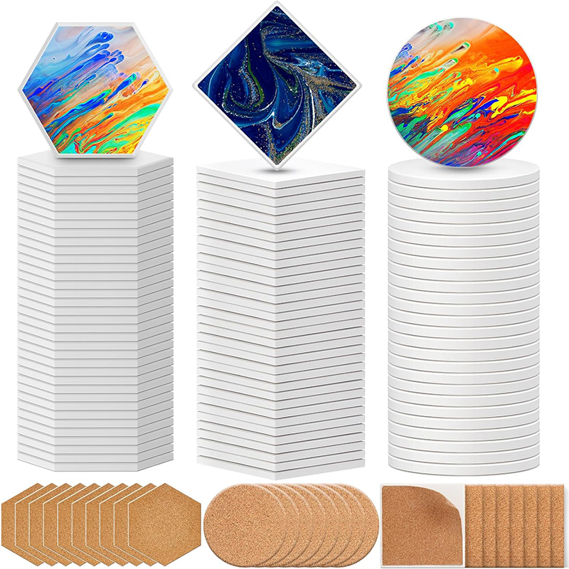 Hexagon Square Round Sublimation Coasters Blanks White Glazed Ceramic