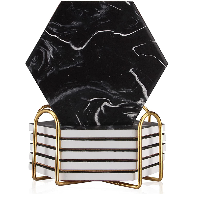 Custom printed ceramic coaster hexagon shape